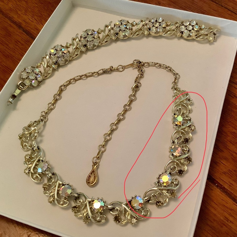 CORO Vintage Set Necklace Bracelet Leaf Rhinestone Goldplated - Picture 8 of 8